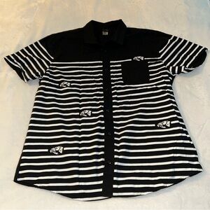 Star Wars Millennium Falcon black and white striped short sleeve button down XL